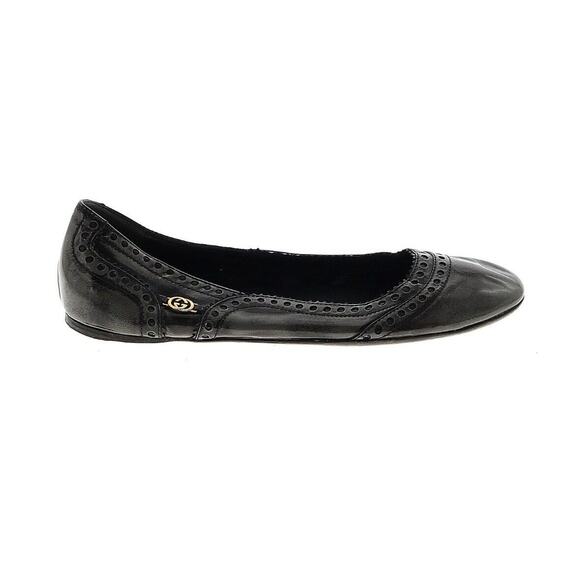 Authentic Gucci Black/Grey Brogue Leather Ballet Flats Size 40 - Picture 8 of 14